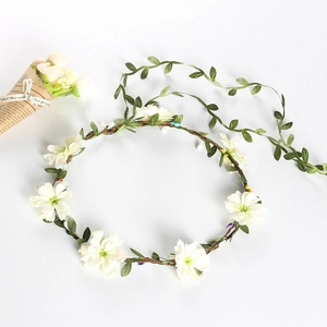 Artificial Flower Wreath Headband Handmade Fabric Floral Crown For Wedding Bridesmaid Bohemian Style Photo Props Women