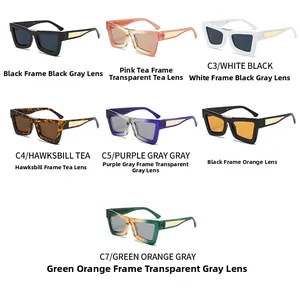 Collection of cat-eye sunglasses in seven trendy colors with gold metal temple details