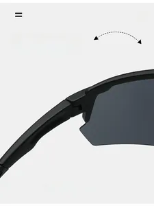 Macro detail of the durable texture hinge on black cycling sports sunglasses