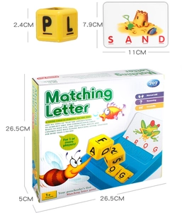Tableau de tailles détaillé pour le jeu de correspondance de lettres avec cubes et cartes.