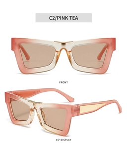 Detailed front and 45-degree angle view of pink tea gradient cat-eye sunglasses