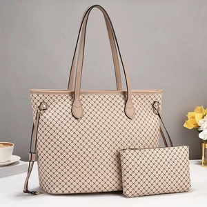 PU Leather Geometric Print Shoulder Bag Large Capacity Zipper Tote And Pouch Fashion Women Daily Bag