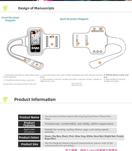 Detailed chart showing touch screen sport armband features with key slot and headphone jack
