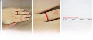 Detailed guide showing three steps to measure finger circumference for ring size