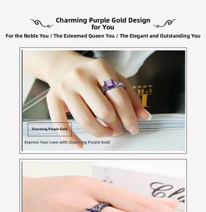 Macro detail of a vintage black gold ring featuring a square purple zircon and filigree