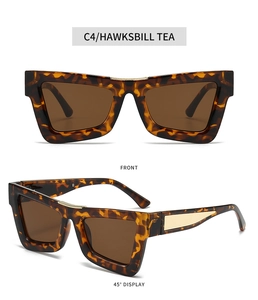 Front and side view of luxury tortoiseshell cat-eye sunglasses with gold metal accents