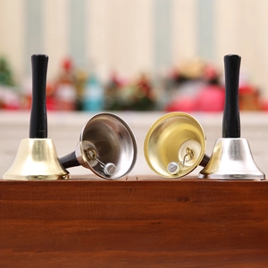 Classic metal Christmas hand bells with black wooden handles in gold and silver finish