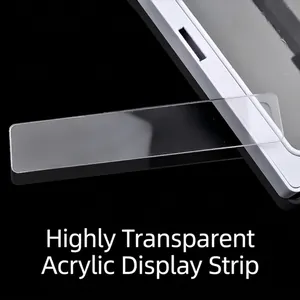 High-transparency acrylic nail display strip with polished edges on a sleek black background