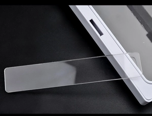 Macro shot of clear acrylic nail display strips with smooth rounded corners and high transparency