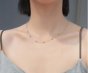 Polished titanium steel beaded satellite chain necklace for women in silver finish