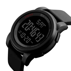 Sleek all-black digital sports watch with round dial and silicone strap shown from a side view