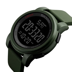 Outdoor digital sports watch for men with army green matte strap and black LCD screen