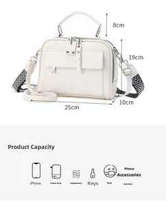 Borsa a tracolla bianca in pelle grana con dimensioni 25x19cm e ampia capacità interna