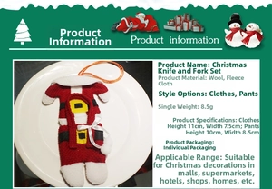 Detailed view of Santa clothes and trousers shaped cutlery holders for Christmas table settings