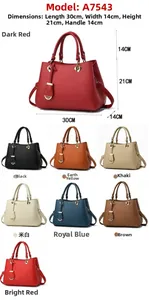Detailed view of women's lychee texture PU handbags in 8 colors with 30x14x21cm dimensions