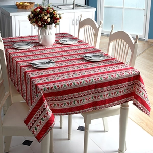 Christmas Tablecloth Polyester Cotton Reindeer Snowflake Print Rectangular Holiday Dinner Party Home Table Decor Nordic Style