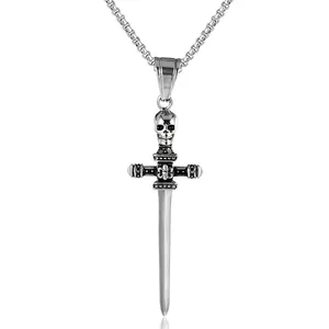 Skull Sword Pendant Necklace Stainless Steel Vintage Gothic Punk Cross Dagger Jewelry Unisex