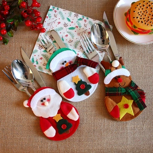 Christmas Cutlery Holder Santa Snowman Reindeer Pattern Fabric Tableware Pocket Party Dining Table Decoration Supplies