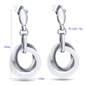 16mm stainless steel and ceramic double layer drop earrings with 36mm length dimensions