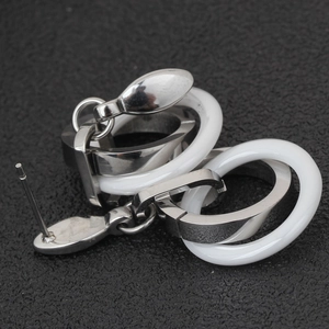 Minimalist 16mm stainless steel and white ceramic double layered hoop earrings for women