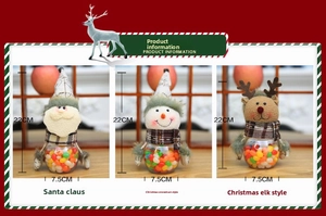 Detail of Christmas candy jars showing dimensions of 22cm by 7.5cm for Santa and Snowman