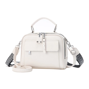 Borsa a tracolla in pelle PU crema con trama litchi e tracolla larga geometrica