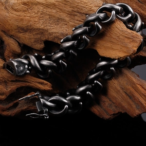 Men's industrial retro titanium steel chain bracelet with matte grey brushed texture