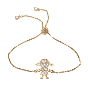 Adjustable gold plated box chain bracelet featuring a micro-paved zircon girl pendant