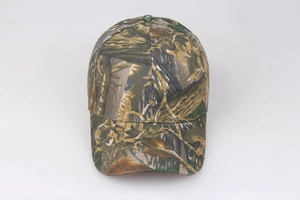 Detailed view of the jungle camouflage pattern on a quick-dry outdoor baseball cap