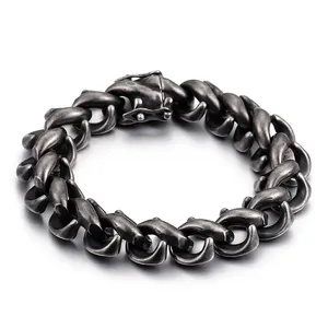 Men Stainless Steel Bracelet Heavy Industrial Retro Chain Bangle Vintage Silver Color Punk Style Jewelry For Him