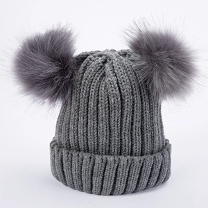 Berretto In Maglia Invernale Donna Acrilico Con Pompon In Pelliccia Sintetica Orecchie Di Orso Caldo Esterno Casual