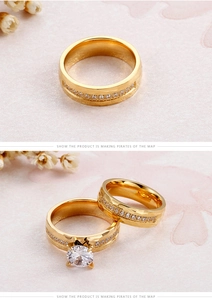 Detailed view of hammered gold rings set with sparkling zircon on a floral background