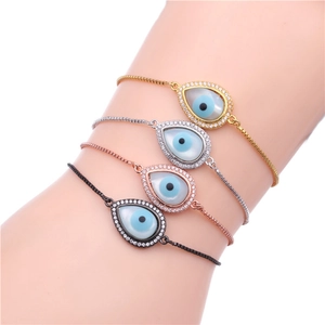 Evil Eye Teardrop Adjustable Bracelet Copper Zircon Pave Box Chain Boho Charm Jewelry For Women
