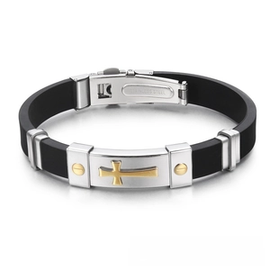 Detail showing high-quality black silicone strap with engraved stainless steel buckle