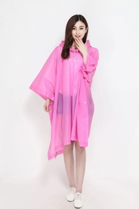 Pink translucent hooded cycling poncho made of lightweight waterproof EVA material