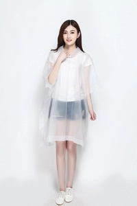 Detail of transparent waterproof hooded rain poncho made of durable PE material for outdoors