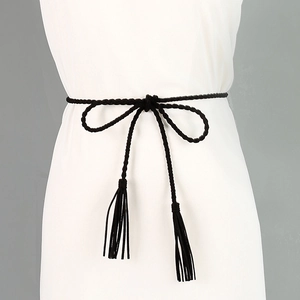 Women Braided Waist Rope Korean Velvet Thin Belt With Tassels For Hanfu Dress Decoration Elegant