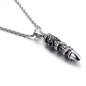 Stainless Steel Dragon Relief Bullet Cylinder Pendant For Men Vintage Hip Hop Retro Fashion Jewelry