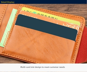 Detailed view of brown leather wallet interior showing multi-card slots and fine stitching