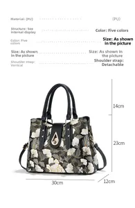 Dettaglio della borsa da donna in PU con ricami floreali e chiusura dorata