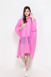 Pink translucent hooded cycling raincoat showing lightweight waterproof poncho material