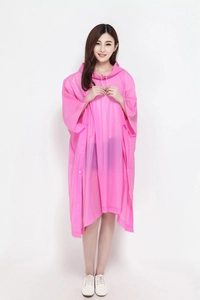 Pink hooded cycling rain poncho with waterproof semi-transparent fabric for outdoors