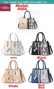 Size guide for floral handbags in four colors showing 31cm length and iPad comparison