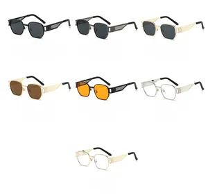 Detail showing vintage punk metal sunglasses in seven stylish color combinations
