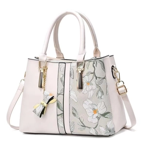 Elegant Women Handbag PU Leather Floral Print Large Capacity Shoulder Crossbody Bag With Bow Charm For Daily Use