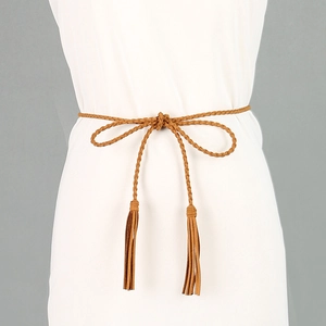 Elegant brown braided waist rope with tassels for traditional Hanfu or long dresses