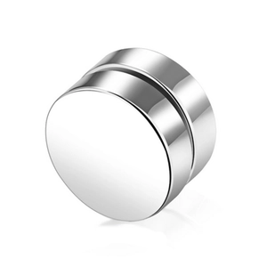 Polished silver magnetic stud earrings in stainless steel for non-pierced ears