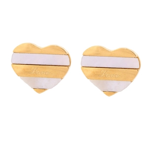 Minimalist 18K gold plated heart stud earrings with white inlay and Love engraving