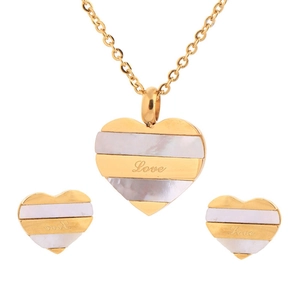 Heart Necklace And Stud Earrings 304 Stainless Steel White Shell Splicing Design Love Engraved Simple Fashion For Women