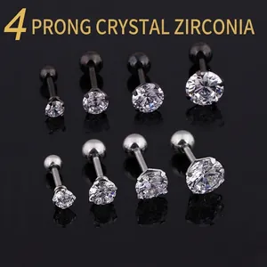 Titanium Steel Zirconia Stud Earrings 4 Prongs Screw Back Round Cubic Zirconia Earrings For Men Women Unisex Jewelry